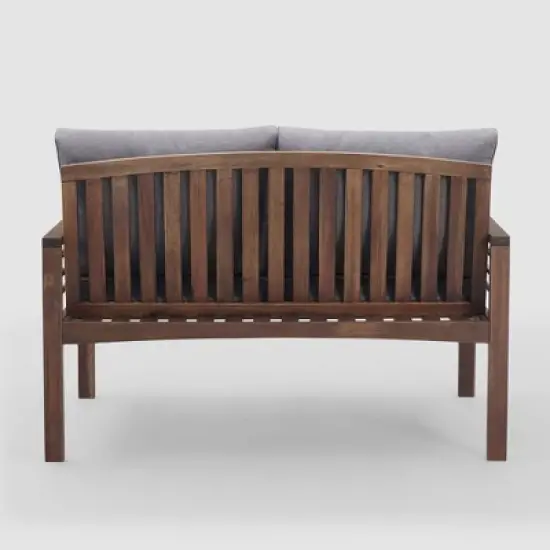 Saybrook Modern Metal and Wood Patio Loveseat - Gray/Dark Brown - Saracina Home image {3}