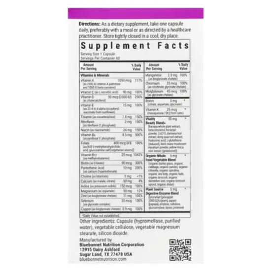 Bluebonnet Nutrition Ladies' ONE&reg; 40+, Whole Food-Based Multiple, 60 Vegetable Capsules image {1}