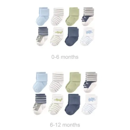 Luvable Friends Infant Boy Grow with Me Cotton Terry Socks, Blue Safari, 0-6 and 6-12 Months image {1}
