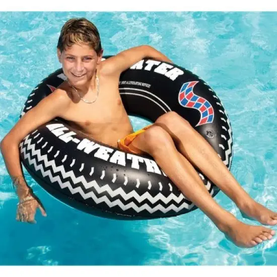Swimline 36" Inflatable Pool River Lake Floating Black Tire Tube + Electric Pump image {2}