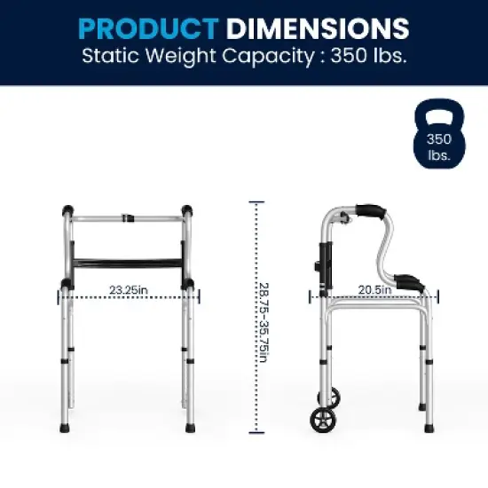 Flash Furniture Lightweight Adjustable Height Bi-Level Folding Walker w/ Dual Frame Types in Gry image {3}