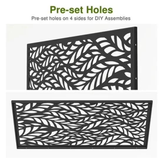 1-Piece 46.8in.W x 71.37in.H Black Metal Outdoor Privacy Screen Garden Screen Decorative Art Panel image {4}