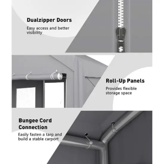 Extra Heavy Duty Carport Sidewalls, PE Waterproof & UV-Resistant Fabric Panels, Universal Fit for 10x20 and 13x20 Foot Carport Frames image {3}