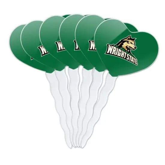 NCAA Wright State Primary Logo Heart Love Cupcake Picks Toppers Decoration Set of 6 image {7}