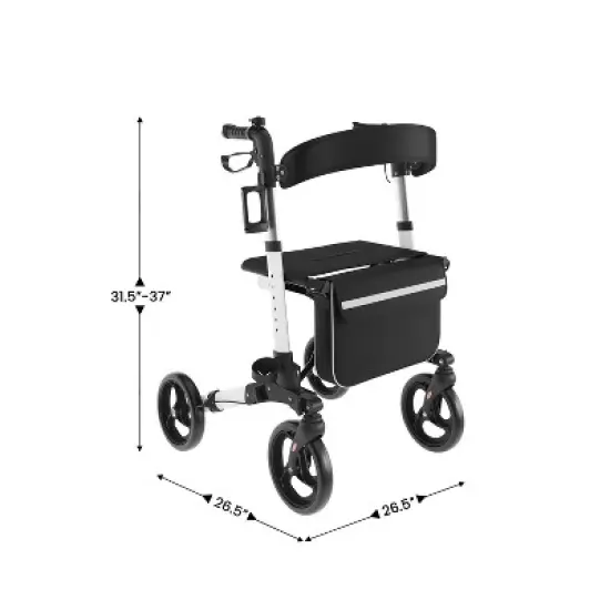 Flash Furniture HERCULES Folding Rollator Walker with Adjustable Height, 360 Swivel, and Hand Brakes in White/Black image {6}