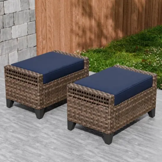 EAGLE PEAK 2 Piece Wicker Outdoor Ottoman, Patio Ottoman Foot Rest image {9}