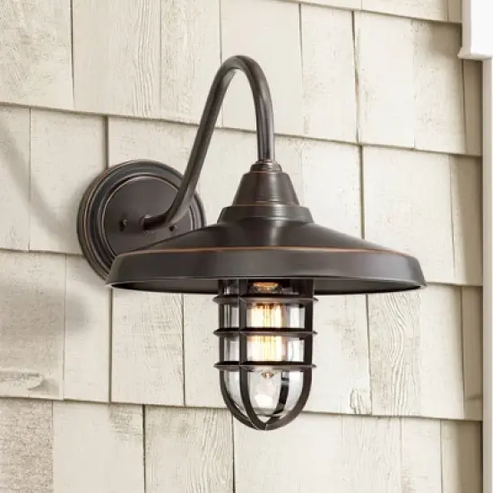 John Timberland Marlowe Rustic Industrial Farmhouse Outdoor Wall Light Fixture Painted Bronze Cage 16 3/4" Clear Glass for Post Exterior Barn Deck image {1}
