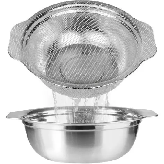 Colander Bowl Set with Microporous for Washing Rice, Pasta, Spaghetti, Fruits, Dishwasher Safe(2PC) image {6}