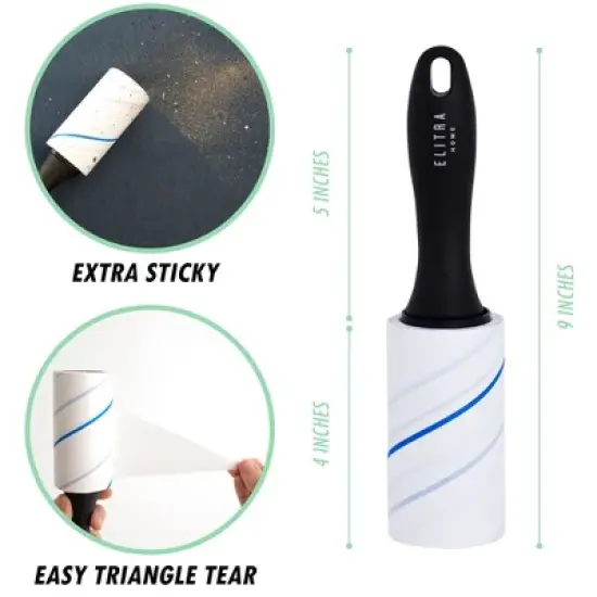 Elitra Lint Roller with Reusable Handle, Extra Sticky Pet Hair Remover with E-Z Peel Sheets - 90 Sheets with 4 Refills (450 Total), Adhesive Roller image {3}