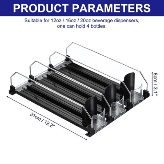 Unique Bargains Refrigerator Self-Pushing Width-Adjustable Beverage Drink Organizer Black image {1}