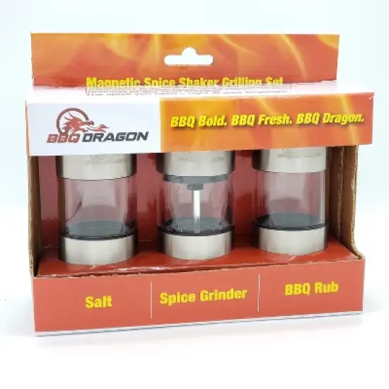 BBQ Dragon Magnetic Spice Shaker Set: 3-Piece, Grill Accessory, Magnetic Base, Stainless Steel, Easy View Windows image {4}