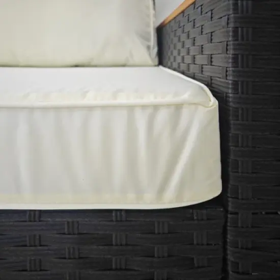 Outsunny Thick Cushioned 3-Seater Outdoor Sofa, Wood Grain Wide Armrests, Patio Couch image {4}