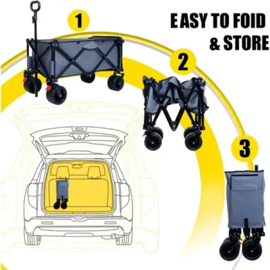RISOKEYS Foldable Utility Wagon with Extended Tailgate & Lid, 400 lbs Capacity - All-Terrain Wheels,for Camping,Beach,Shopping,Outdoor image {3}