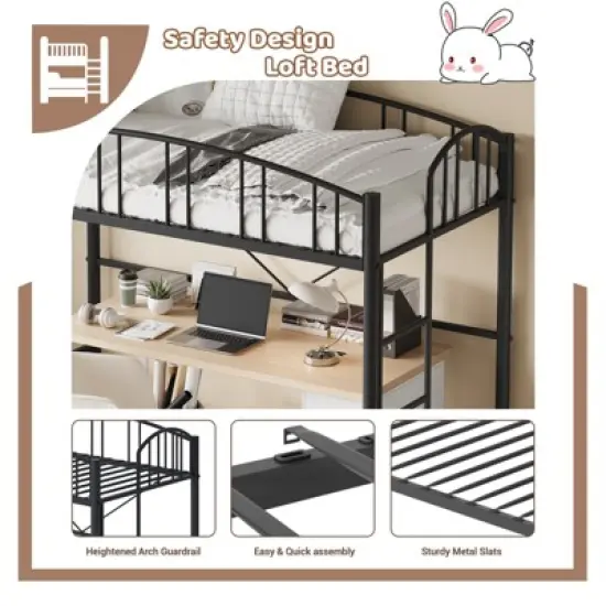 Garvee Loft Bed Twin Size, Heavy Duty Metal Loft Bed Frame with Arched Guardrail and Safety Ladder, Space-Saving, No Box Spring Needed, Black image {6}