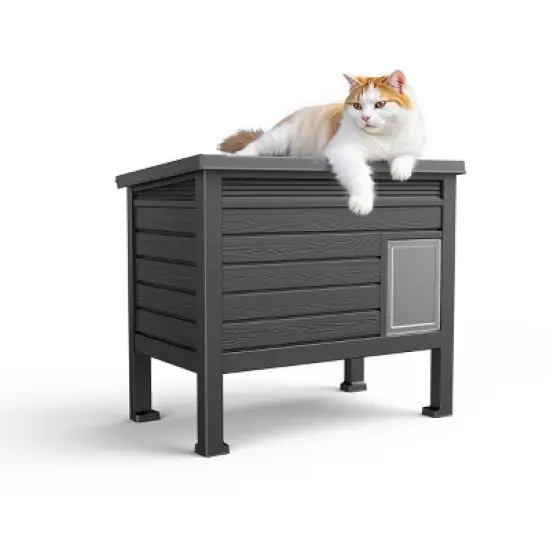 SEVOBAL Pet Crates and Houses Weatherproof Outdoor Shelter, PP Material with Door, Cozy Raised for Cats, Small Animals, Black, 31.02"*19.09"*26.73" image {5}