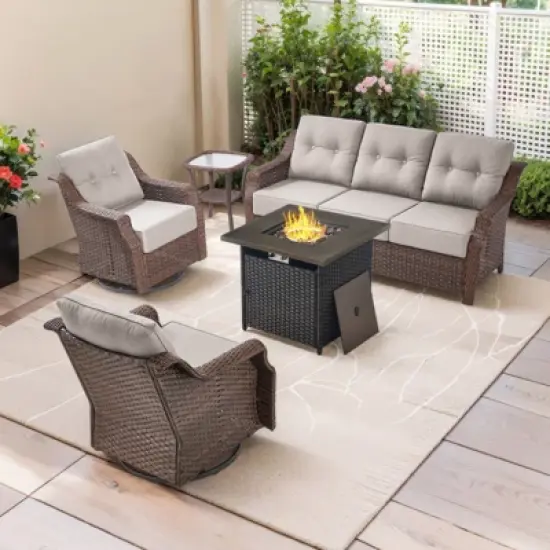 Gymojoy Outdoor Sofa Swivel Chairs with Fire Pit Table image {16}