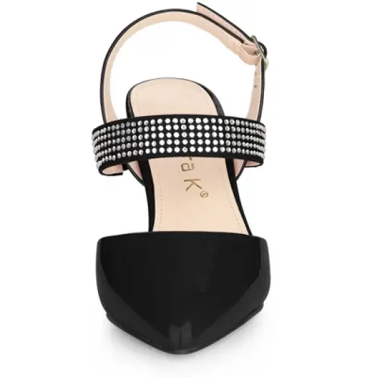 Allegra K Women's Pointed Toe Rhinestone Slingback Stiletto Heel Pumps image {1}