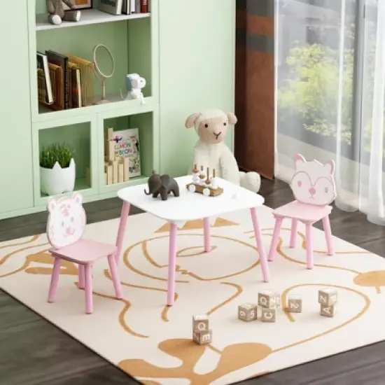 Yinvani 3-Piece Kids Table and Chair Set, Kids Activity Table for Drawing, Learning,Playroom or Nursery(Pink&White) image {8}