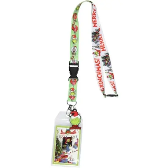Dr. Seuss GRINCH Merry Grinchmas Breakaway ID Badge Holder Lanyard w/ 2" Logo Rubber Pendant Green image {4}