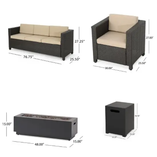 Christopher Knight Home Hegseth Outdoor Wicker 7 Seater Chat Set with 50,000 BTU Iron Fire Pit image {2}