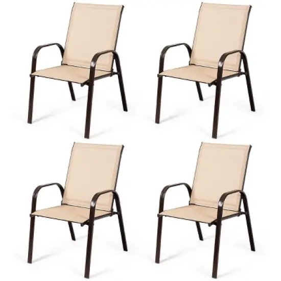 Costway 4PCS Patio Chairs Garden Deck Yard with Armrest Brown/Beige/Gray image {9}