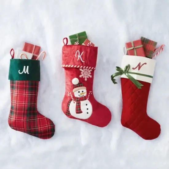 Personalization Mall Holiday Plaid Embroidered Initial Stocking image {2}