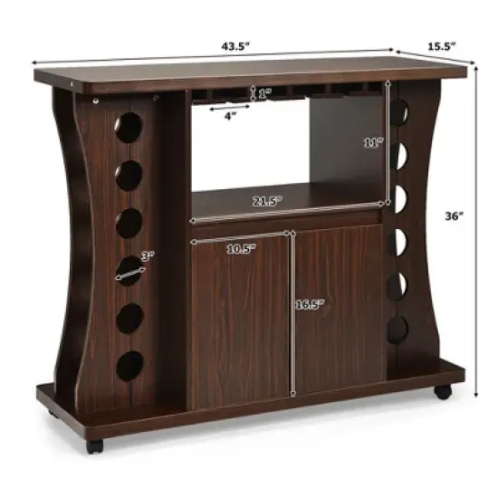 Costway Rolling Buffet Sideboard Wooden Bar Storage Cabinet w/ Wine Rack & Glass Holder image {2}