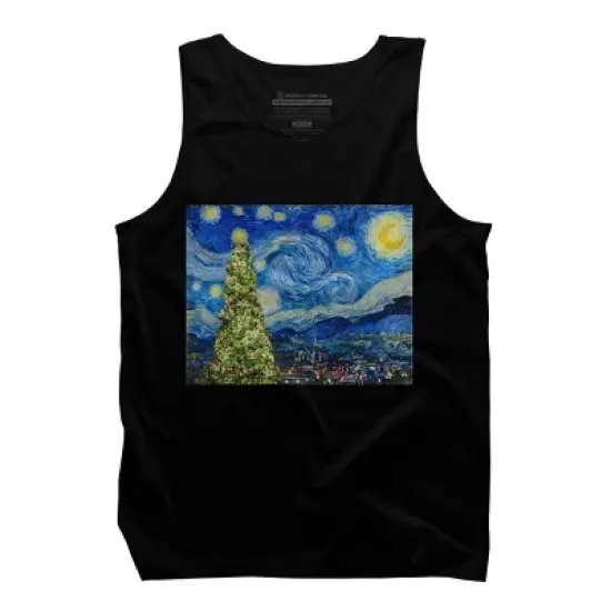 Men's Design By Humans Van Gogh Starry Night - Christmas Tree By bcstudio Tank Top image {4}