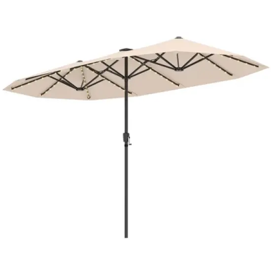 Costway 13 FT Large Patio Umbrella with LED Solar Lights Crank Handle 12 Heavy-Duty Ribs Beige/Brown/Gray/Navy/Orange/Wine image {1}
