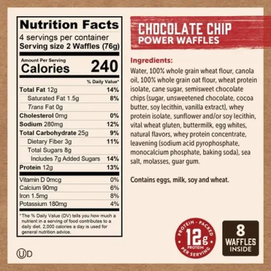 Kodiak Protein-Packed Power Waffles Chocolate Chip Frozen Waffles - 8ct image {1}
