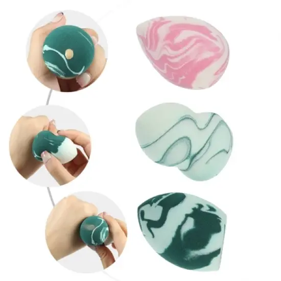 Unique Bargains Soft Sponge Egg Puff Loose Powder Blender Beauty Makeup Tool Sponge Pink Green 3 Pcs image {2}