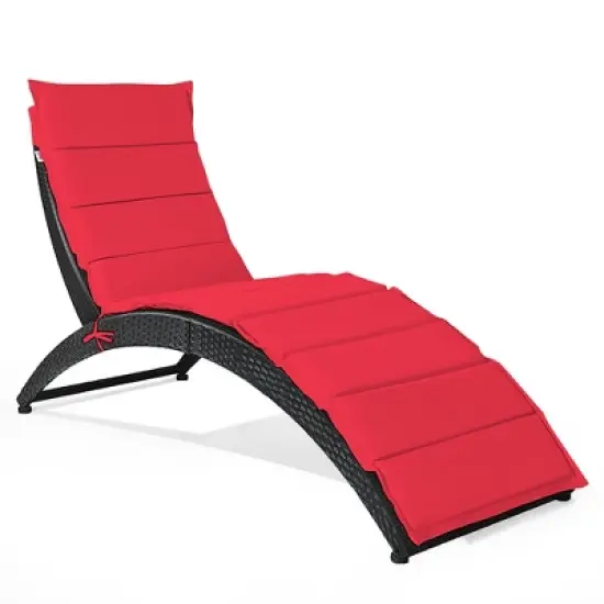 Costway Folding Patio Rattan Lounge Chair Chaise Cushioned Portable Garden image {6}