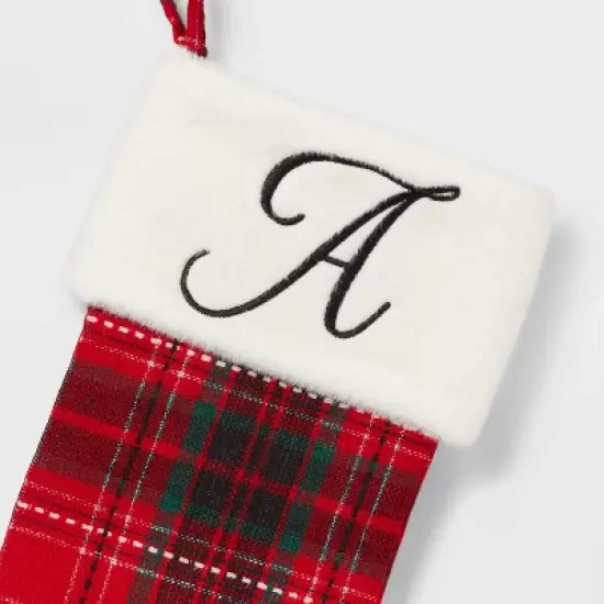 20" Plaid Monogram Christmas Holiday Stocking with Faux Fur Cuff Red/Green/White - Wondershop&trade; image {2}