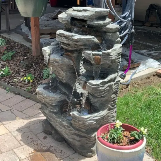 Sunnydaze 39"H Electric Polyresin and Fiberglass Dual Cascading Falls Outdoor Water Fountain with LED Lights image {8}