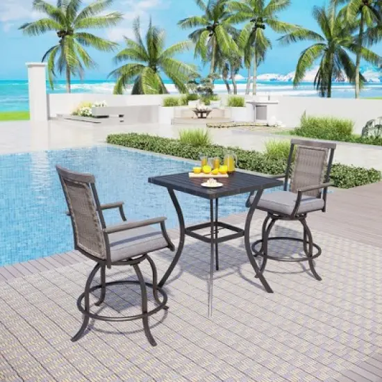 Captiva Designs 3pc Outdoor Patio Metal Bar Height Table & Bar Swivel Chair with Cushion and Armrest image {15}