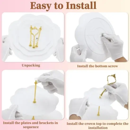 Unique Bargains 3 Tier Dessert Cupcake Stand Round Tiered Serving Tray for Donuts Fruits White Gold Tone image {3}