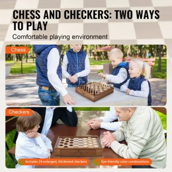 VEVOR Solid Wood Chess Set, 15 inch  2-IN-1 Chess Checkers Game Set, Chess Board Games with Storage Drawer & Weighted Chess Checkers Pieces image {6}