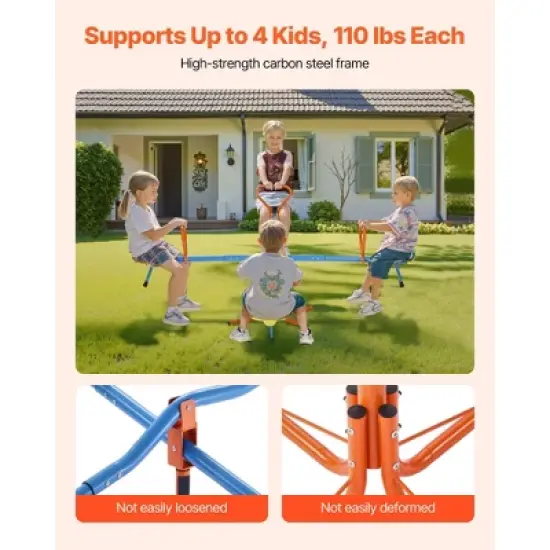 VEVOR Kids Seesaw, 110 lbs Load Capacity per Seat, Sit and Spin Teeter Totter, Swiveling 360 Degrees Rotating for Aged 3+, Orange&Blue&Yellow image {4}