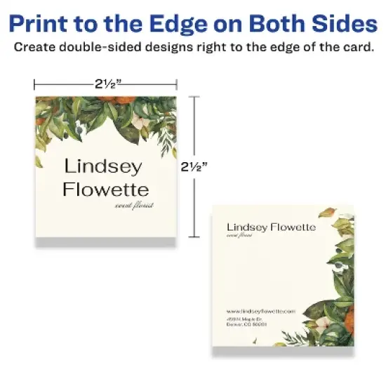 Avery Printable Square Business Cards with Sure Feed Technology, 2.5" x 2.5", Ivory Cardstock, Print-to-the-Edge, Laser/Inkjet Cards, 90 Total image {5}