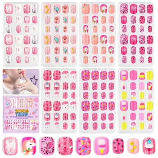 SAVILAND Kids Press On Nails for Girls 8-12 Years, 168PCS Colorful Short Square Fake Nails with Strong Adhesion - Christmas Gift Set. image {7}