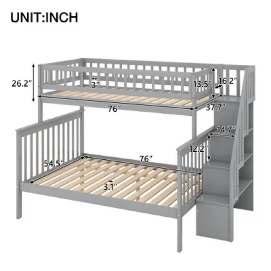 Twin over Full Stairway Bunk Bed with Storage-ModernLuxe image {2}