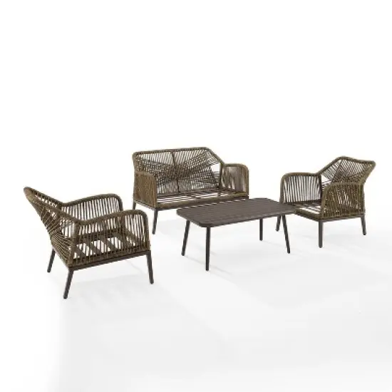 Haven 4pc Outdoor Wicker Conversation Set - Light Gray - Crosley image {3}