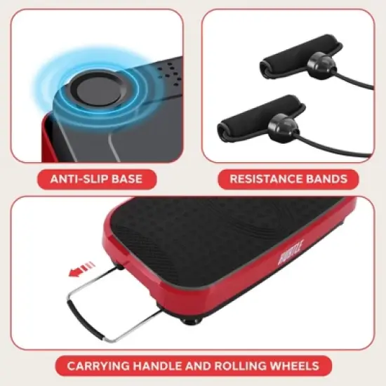 Hurtle Vibration Fitness Machine - Standing Workout Platform with Resistance Bands, Red (HURVBTR36RD) image {5}
