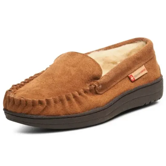 Alpine Swiss Yukon Mens Genuine Suede Shearling Slip On Moccasin Slippers image {9}