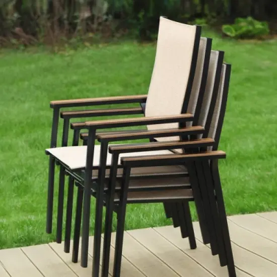 Captiva Designs 9pc Outdoor Dining Set with Rectangle Table and Beige Aluminium Textilene Chairs image {2}