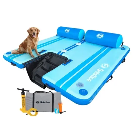 Solstice Original Floating Inflatable Dock, RISE Swimming Platform, 7 x 7 Foot Water Mat Swim Raft with Integrated Backrest and Mesh Entryway image {6}