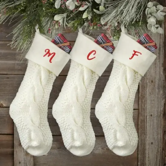 Personalization Mall Cozy Cable Knit Embroidered Initial Stocking, Ivory image {1}