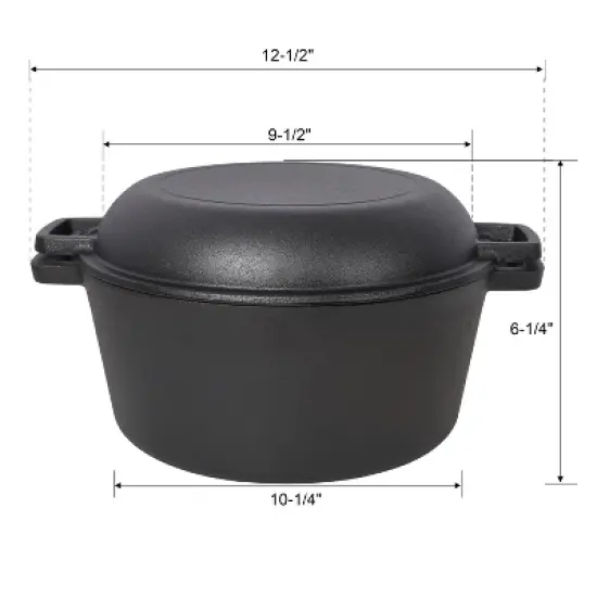 2 in 1 Pre-Seasoned Cast Iron Dutch Oven With Dual Handles, Outdoor Camping Deep Pot for BBQ Baking, 5 Quart.With 2pcs Silicone Handel Covers image {15}