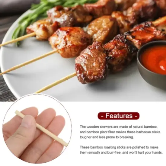 Unique Bargains Bamboo Barbecue Skewers Sticks Natural Wooden Cocktail Picks 100 Pcs image {3}