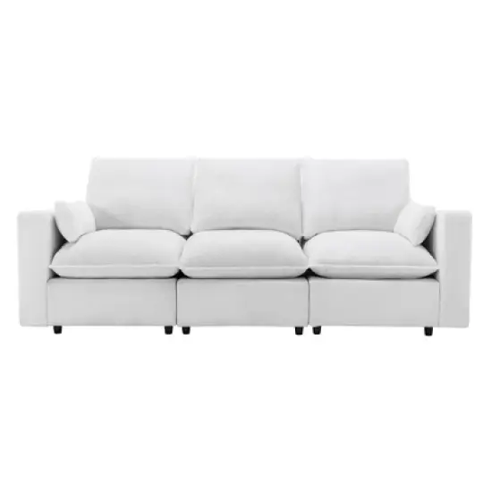3 Seat Sofa with Removable Cushions and 2 Pillows, Teddy Fabric Upholstered Couch-ModernLuxe image {4}